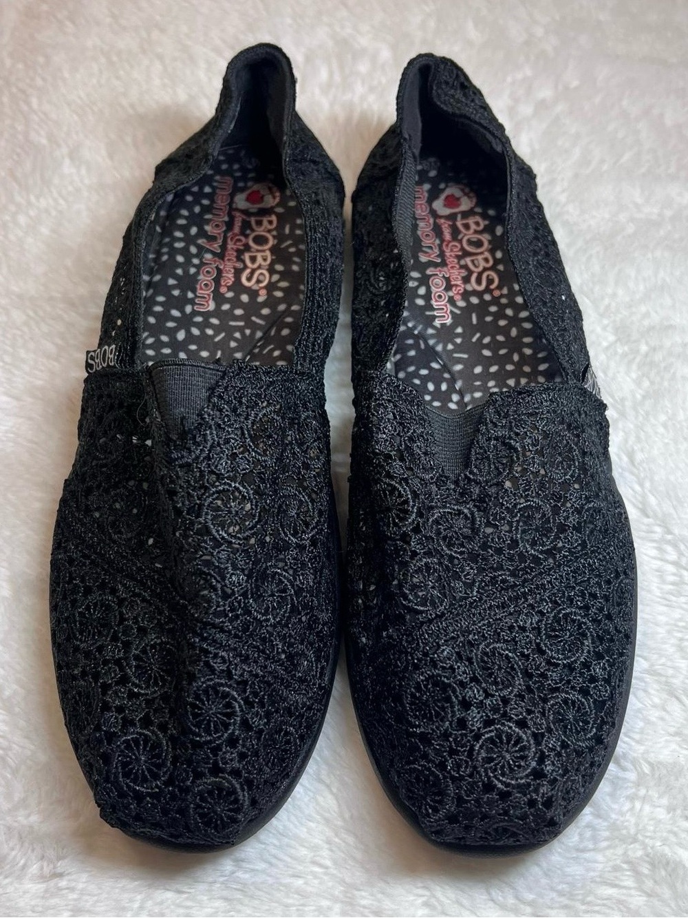 Skechers BOBS Women's Black Crochet Slip-On Flats - Picture 2 of 7